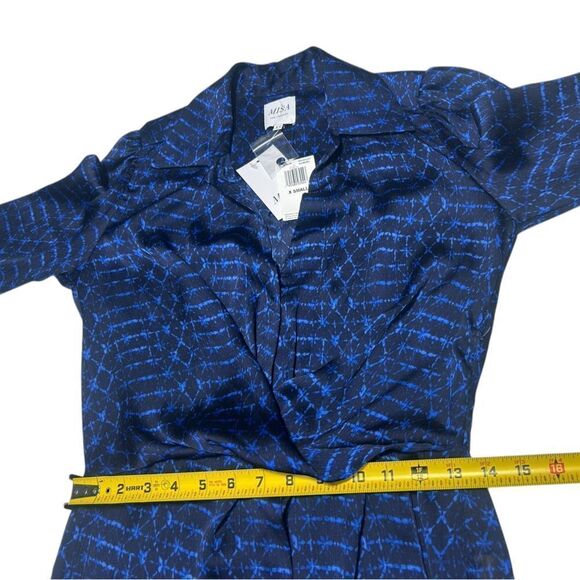 NWT MISA Los Angeles Valentina Chiffon Long Sleeve Wrap Front Dress Dark Blue - Picture 11 of 12